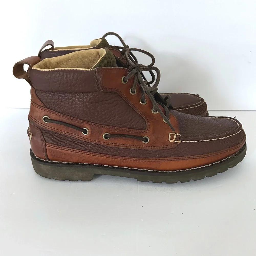 L.L. Bean Eastport Chukka Boots Men 10 D Brown Leather Lug Sole Moc Toe 244479